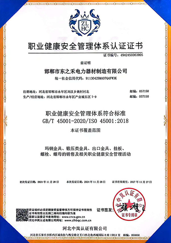 Occupational Health Management System Certificate